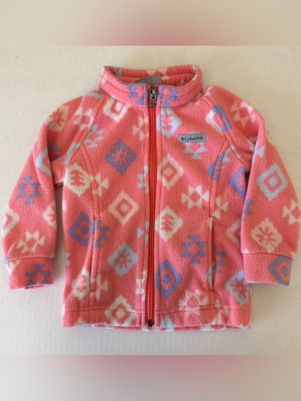 Columbia Baby Girl Fleece Jacket Size 18-24 Months Full Zip Pink Geometric